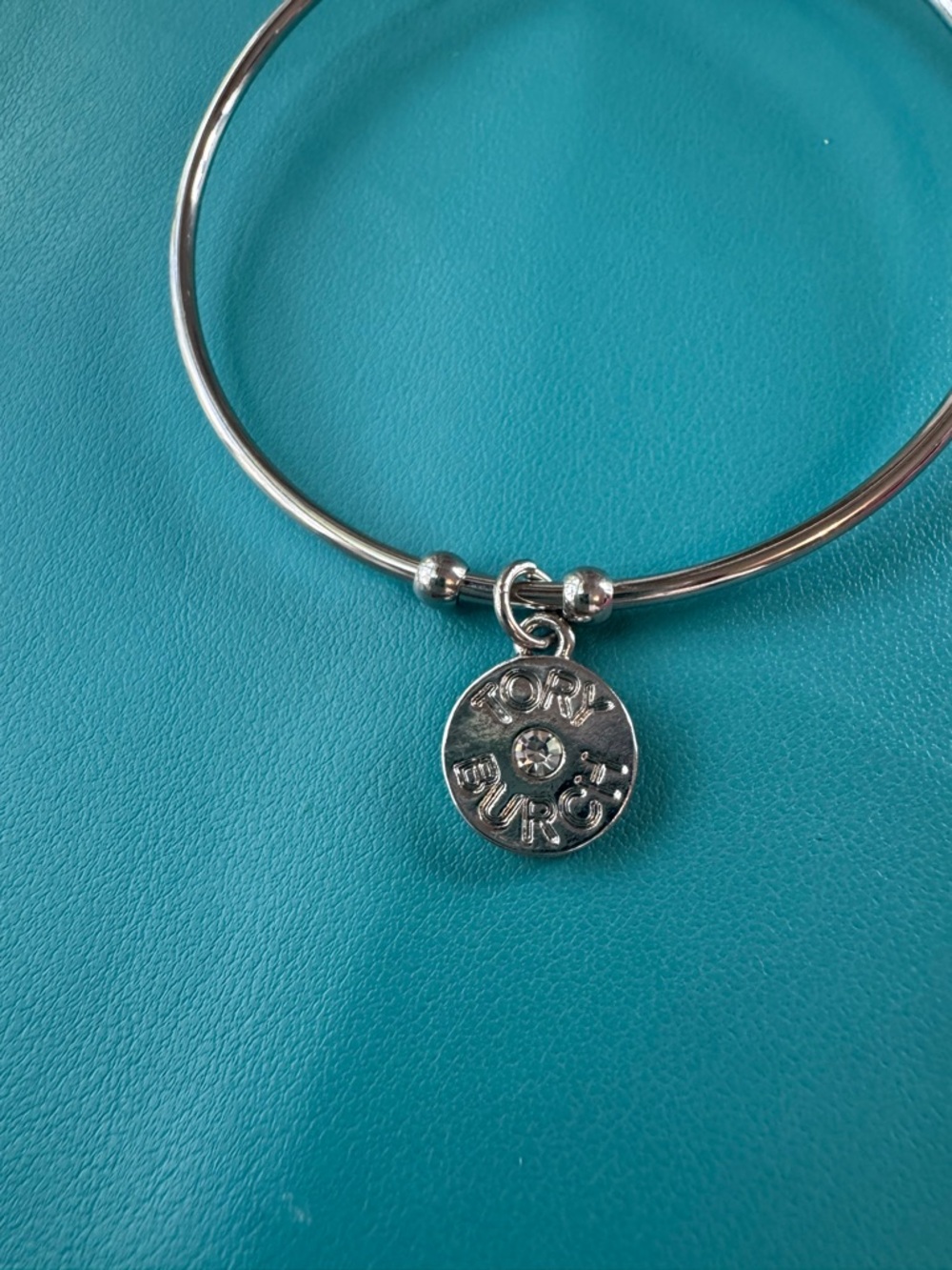 Upcycled authentic Tory Burch Silver Logo Disc Bangle Bracelet - Picture 6 of 7